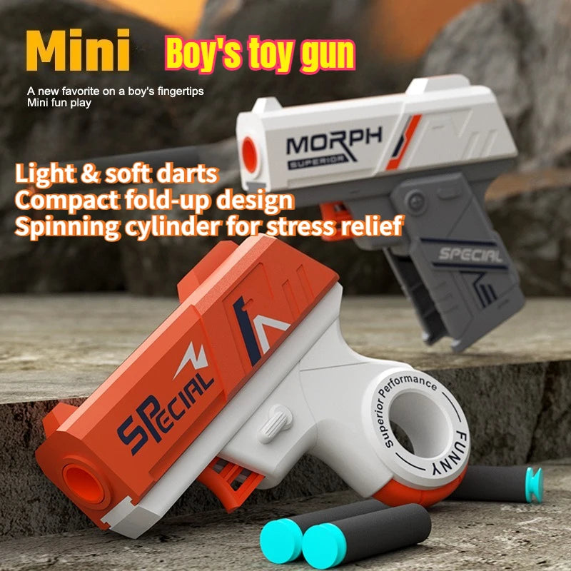 Mini Soft Bullet Toy Gun Rotary Fidget Design Foldable Foam Dart Launcher for Boys Shooting Toy Fun Christmas Gift for Kids