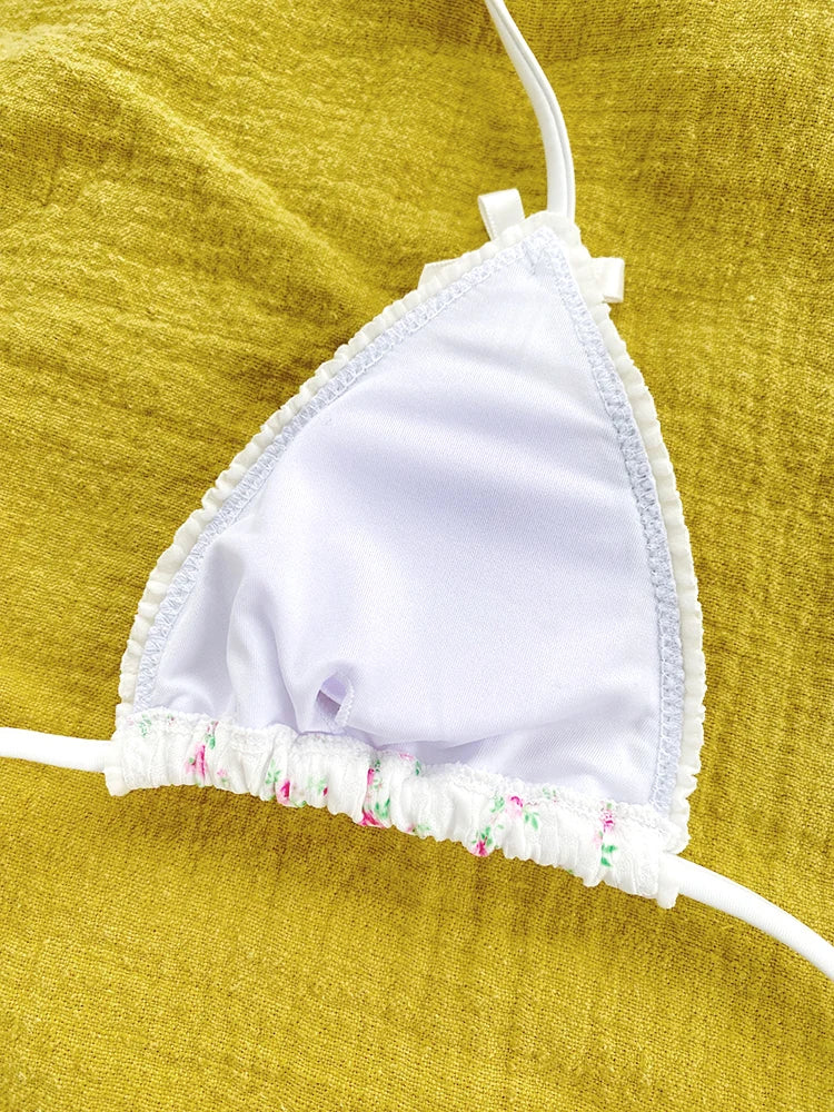 Floral Print Bikinis Low Waist Swimsuit Sexy Swimwear Women 2024 Triangle Bathing Suits Triangle Biquini Micro Thong Beachwear