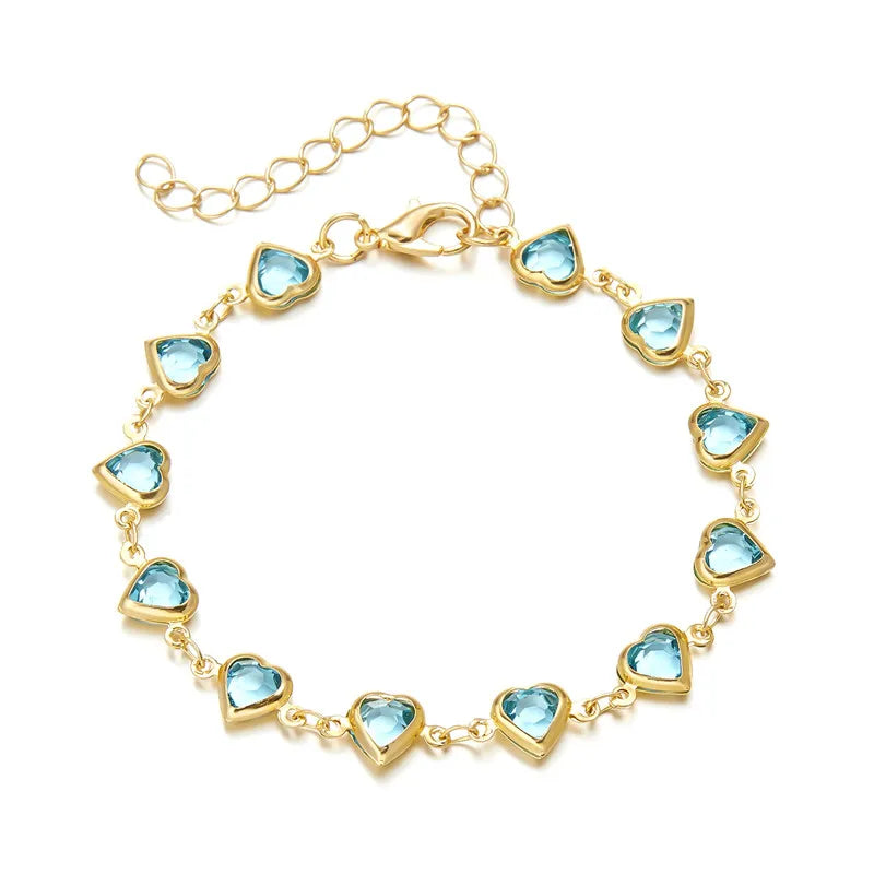 Exquisite Boho Candy Color Heart Shaped Crystal Bracelet for Women Fashion Charm Zircon Butterfly Pearl Metal Chain Bracelets