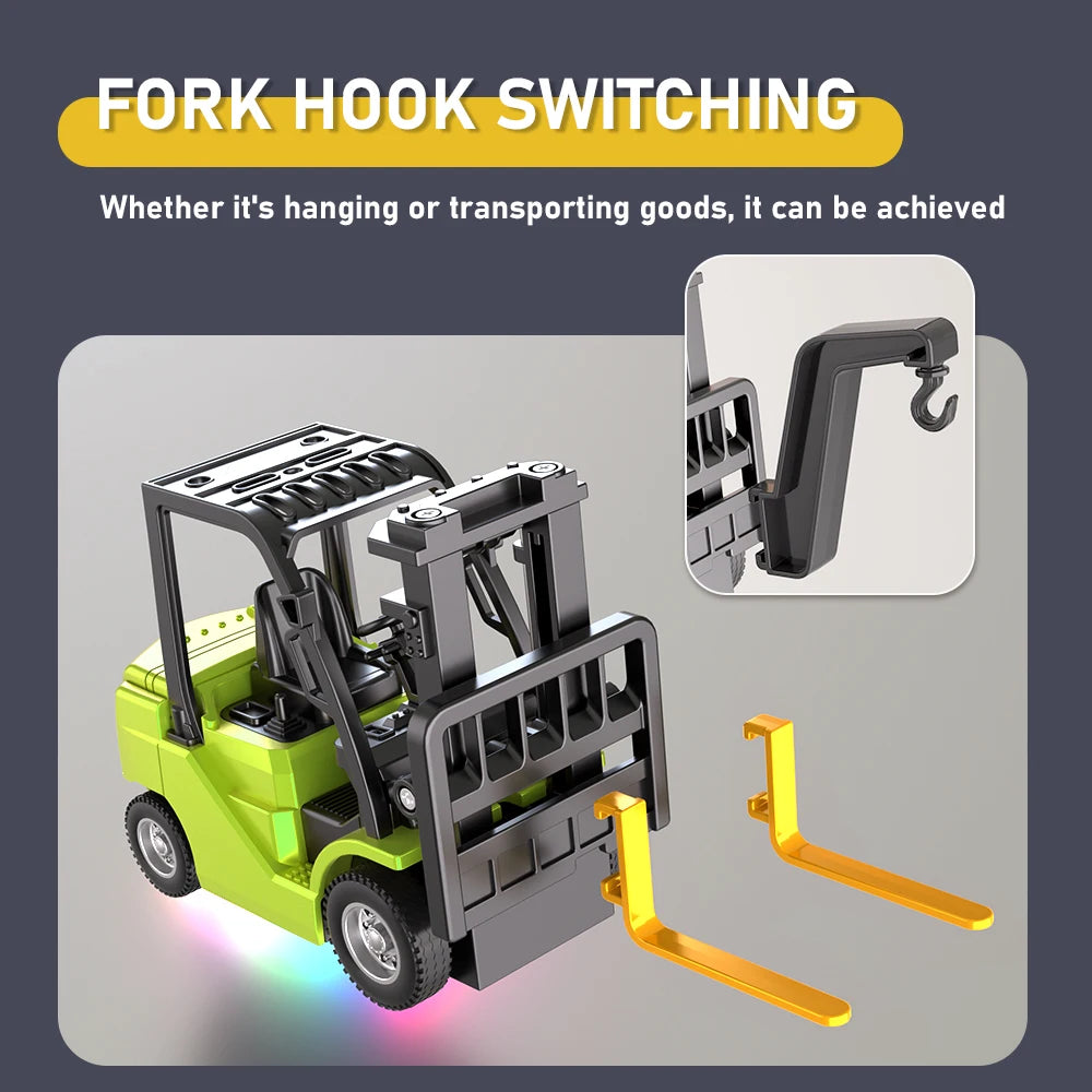 1:64 Bluetooth Remote Control Crane And Forklift two-in-one Desktop Mini Alloy Toy Car With Trailer Christmas Gift In Color Box