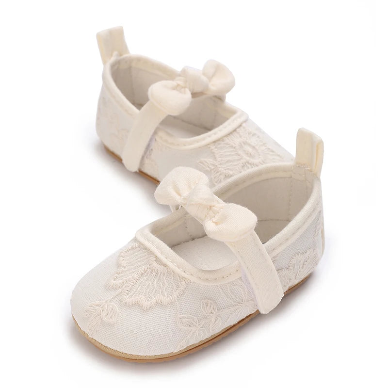 Cute Lace Baby Princess Shoes for Spring And Autumn 0-18M Infant Girls Anti-Slip Rubber Sole Bow Detail Anti-Slip Footwear