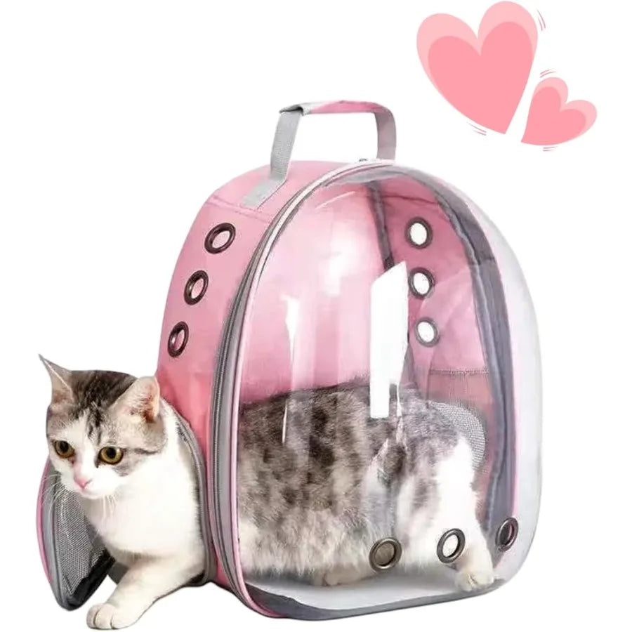 Pink Transparent Waterproof Cat Backpack Carrier with Bubble Design for Outdoor Travel HardSided Pet Carrier Suitable for Cats