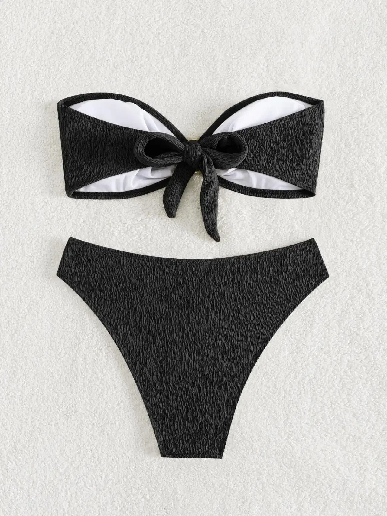 Sexy Bandeau Bikinis Sets Women Metal Ring Linked Push Up Micro Swimsuit 2025 Solid Bathing Suit Thong Swimwear Trajes De Baño