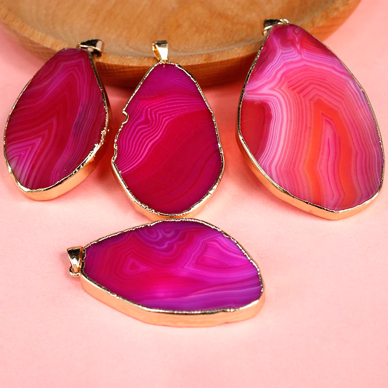 Irregular Striped Agate Slices Pendant Necklace Rough Stone Pendant for Women Girls