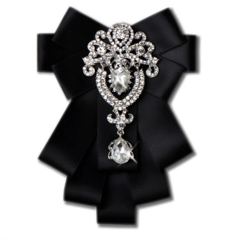 Korean Fashion Ribbon Bowtie Brooches Rhinestone Crystal Men's Shirt Necktie Collar Pins Luxury Wedding Brooch Accessories