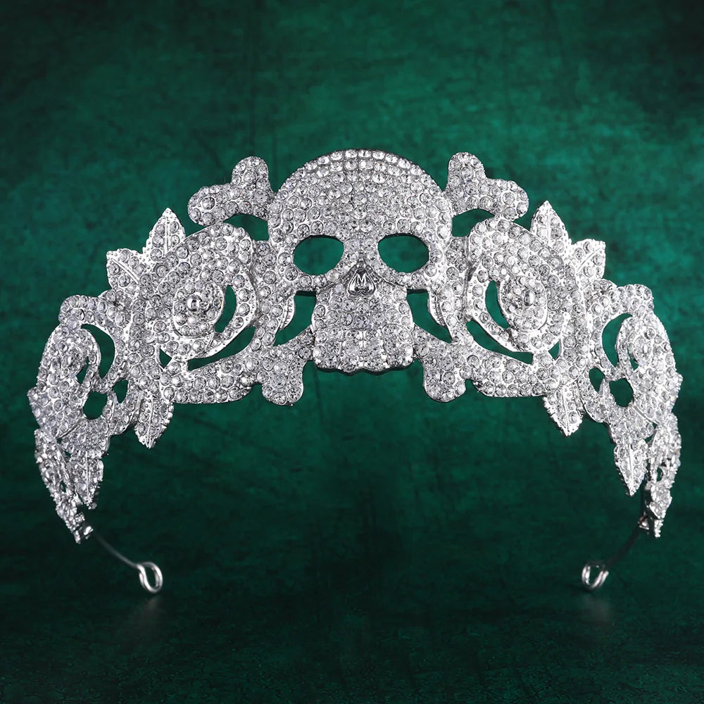 Luxury Silver Color Crystal Pearls Bridal Tiaras Crown Baroque Rhinestone Pageant Diadem Bride Headband Wedding Hair Accessories