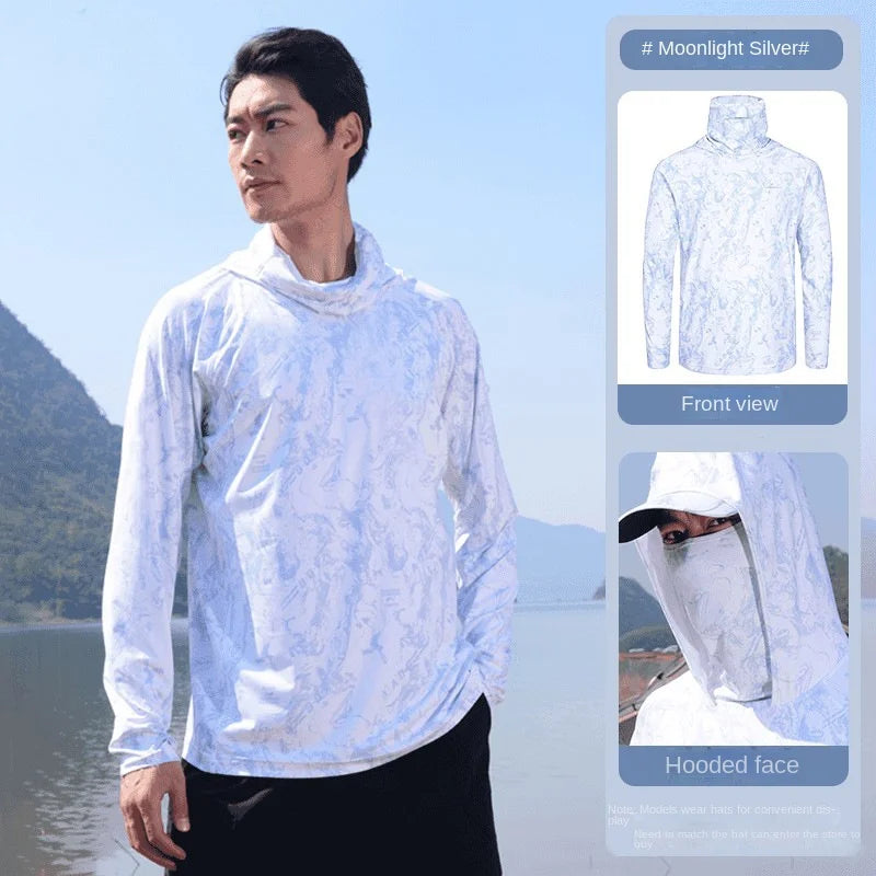 Camouflage Fishing Shirts Sun Protection Clothing Ultra-thin Ice Silk Summer Outdoor Lure UV Protection Breathable Men Shirt