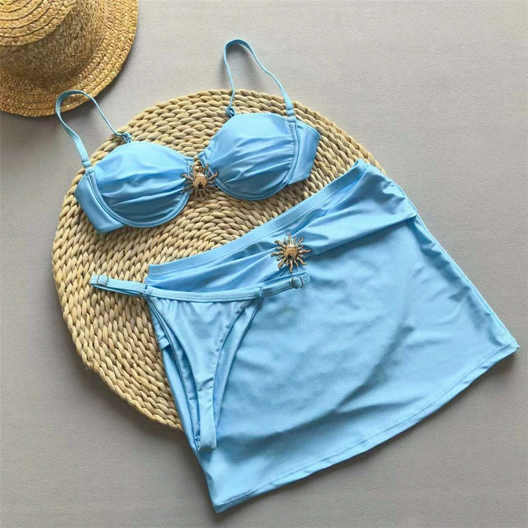 New With Skirt Mini Thong Underwire Bikini Women Swimwear Female Swimsuit Three-pieces Bikini set Bather Bathing Suit Swim V6316