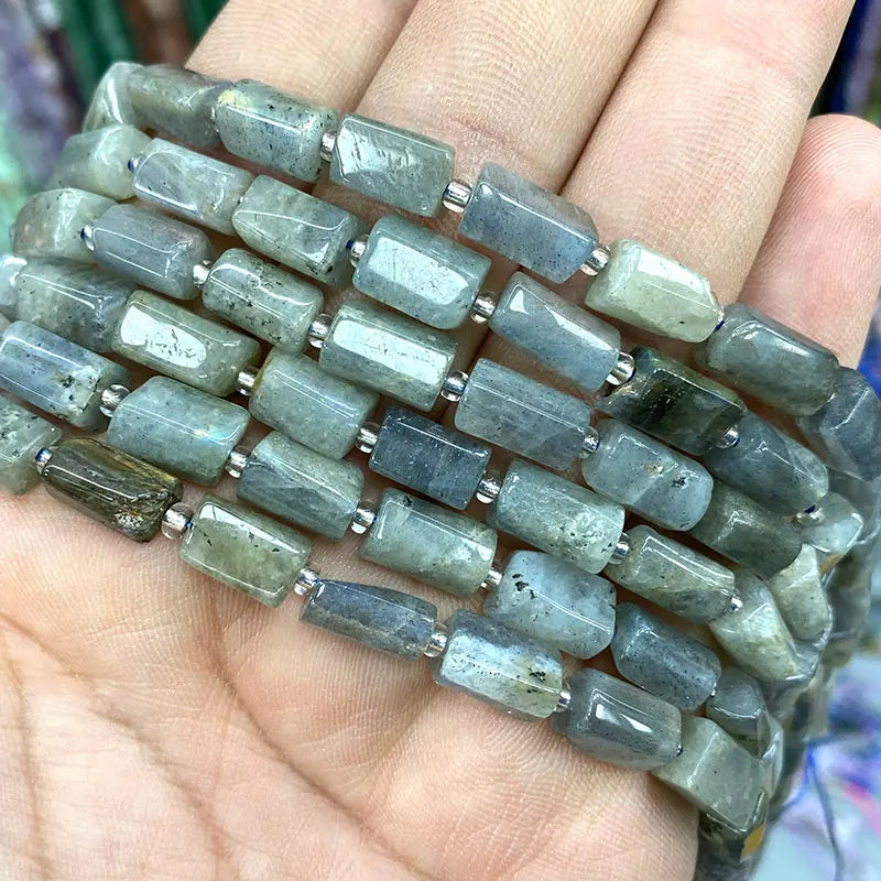 Natural Tourmaline Apatite Emerald Agates Amethysts Jades Cylinder Stone Spacer Beads for Jewelry Making DIY Bracelet 7.5inch
