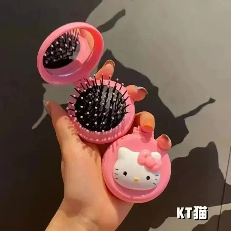 New Hello kitty Kuromi My melody  cartoon foldable comb mirror one-piece creative student portable dormitory make-up mirror
