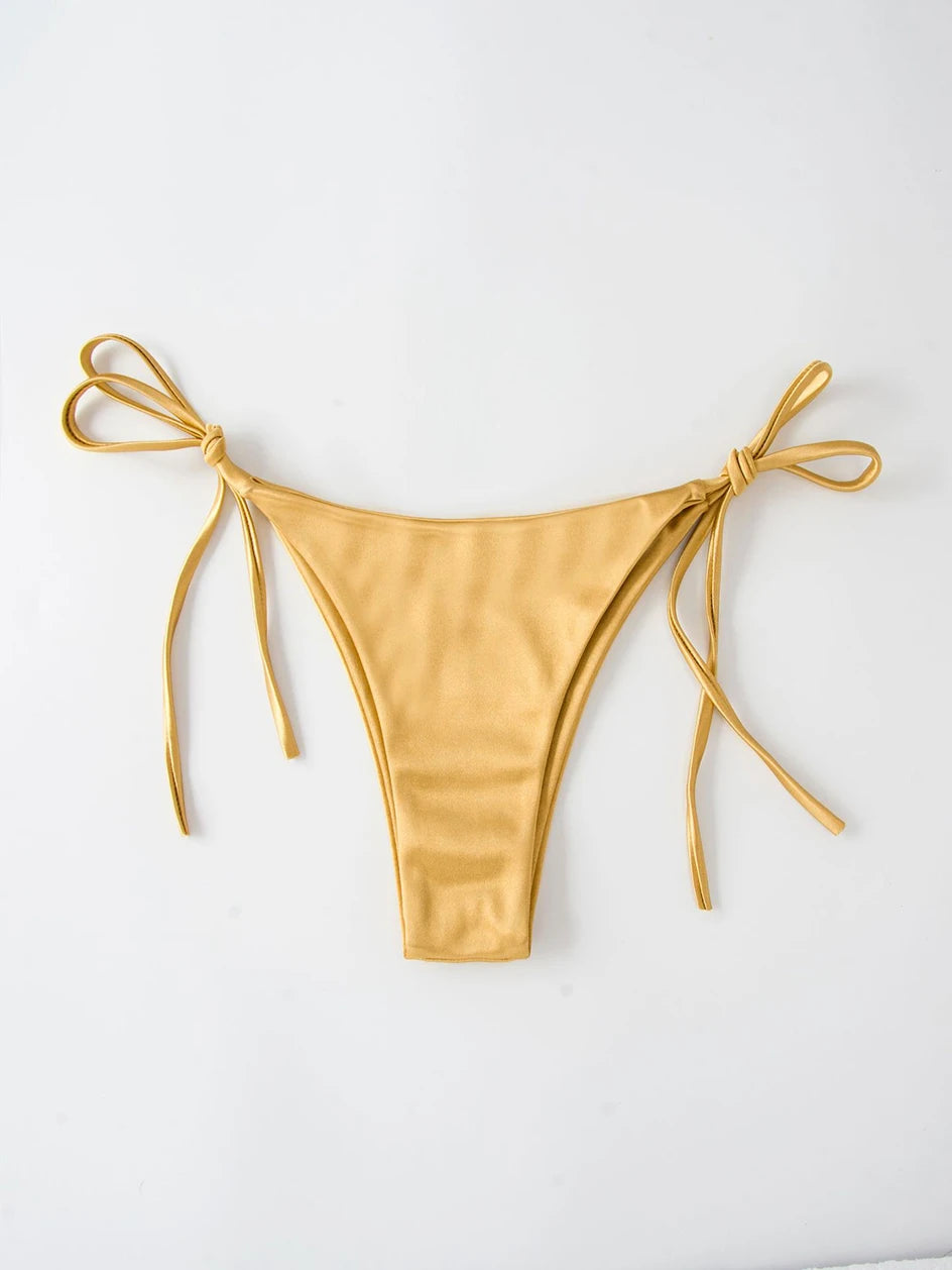 Metallic Halter Triangle Bikini 2023 Swimsuit Women Swimwear Female Bathing Suits Brazilian Thong Micro Bikinis Set Beach Wear