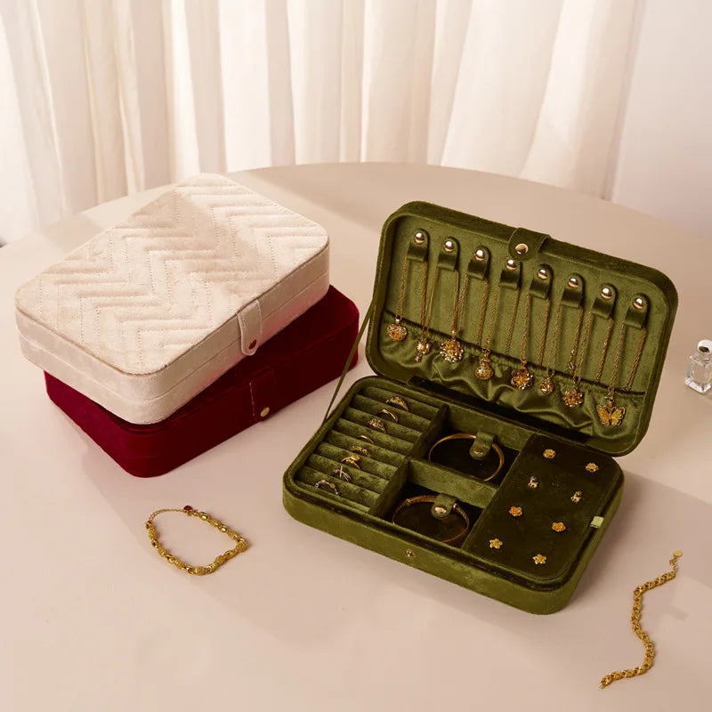 Flannel jewelry storage box Large capacity retro jewelry storage box Earrings Necklace storage box