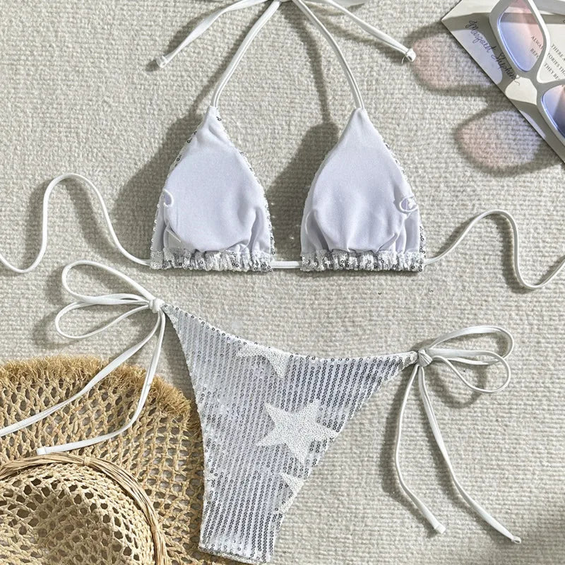 Shining Sexy Bikinis Swimsuits Women's Swimwear Push Up Female Beach Swim Wear Bathing Suits Brazilian Bikini Set Pool Bather