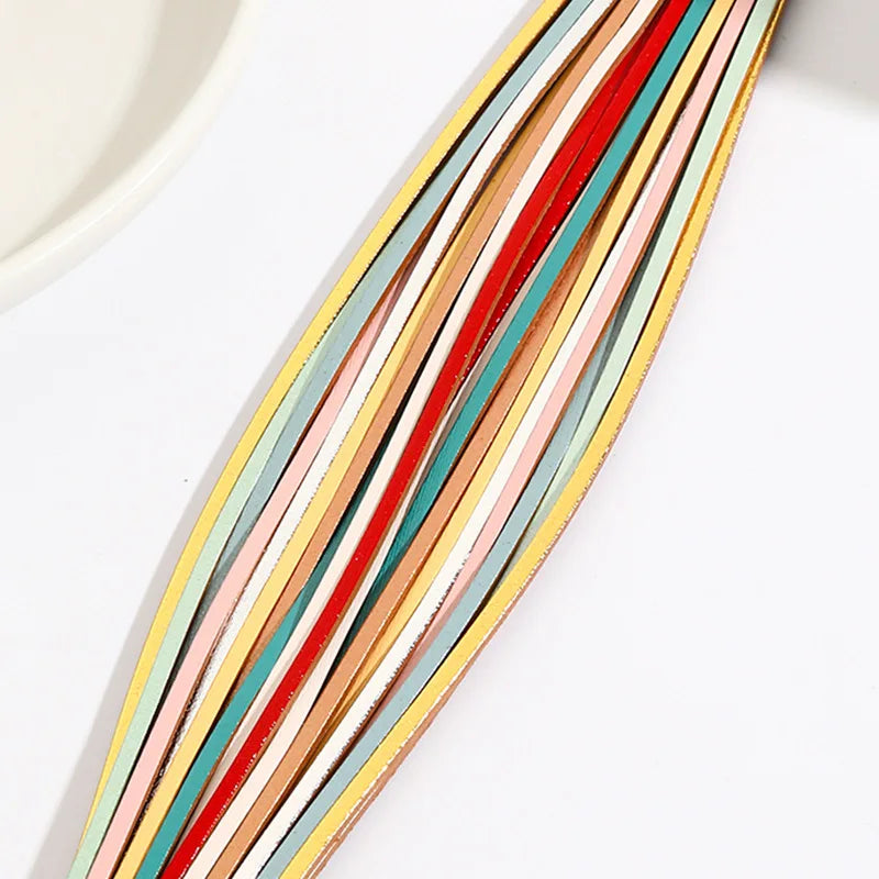 Bohemian Rainbow Leather Multi-layer Magnetic Buckle Bracelet For Women Fashion Vacation Style Jewelry Friends Gifts