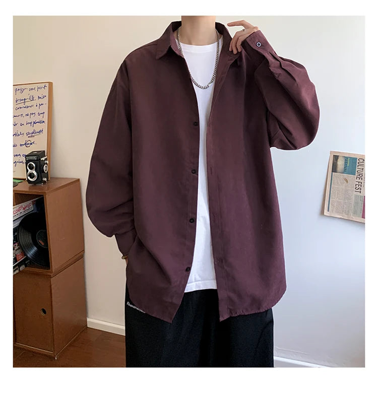 Shirt Men Solid Long Sleeved Shirt For Men Korean Fashion Shirts Baggy Business Casual Single Breasted Shirt Harajuku Oversized