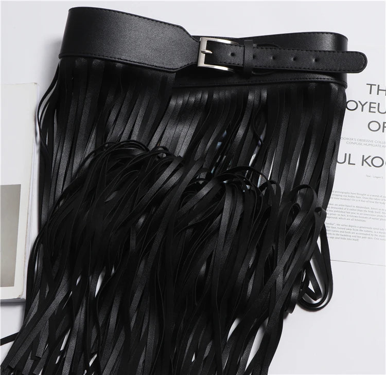 Street Shot Model Style Belt European American Fashion Extra Long Tassel Waistband Women's Waist Seal Leather Cummerbunds Skirt