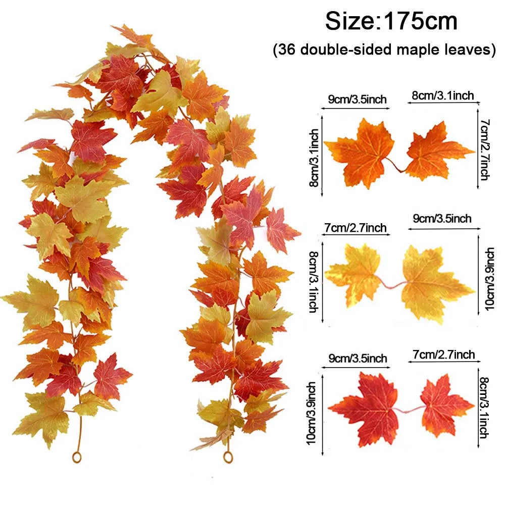 Thanksgiving Decorations Fall Maple Vine Garland Artificial Autumn Fall Foliage Garland Wedding Fireplace Decor Halloween Party