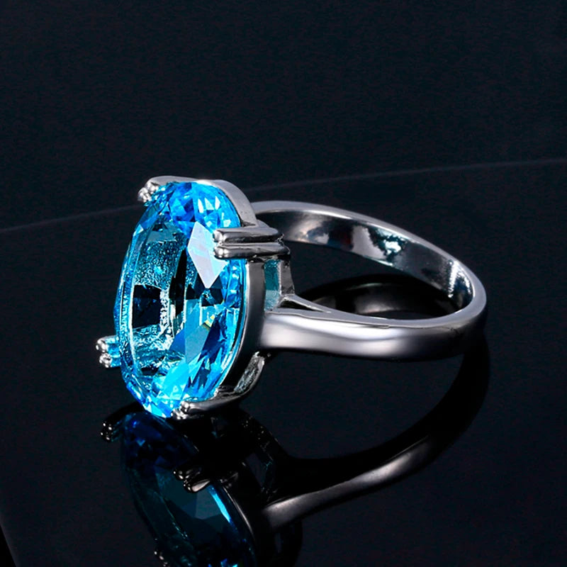 Fashion Big Oval AAAAA Zircon Rainbow Gemstone 13*18MM Multicolor Tourmaline Wedding Ring Bridal Jewelry Engagement Party Gift