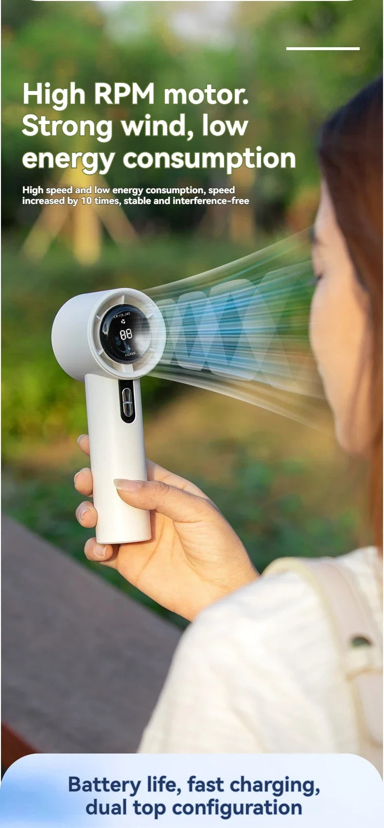 2pcs USB Rechargeable Handheld Fan - 100-Speed Turbo Cooling with LED, Portable Mini Fan for Outdoor, Camping & Office