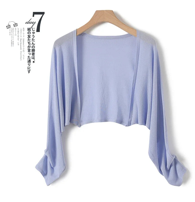 Ice Silk Sun Protection Cover Ups Women Long Sleeve Knitted Shawl Thin Summer Relax Cardigan Cape Outerwear Shirt Loose Freesize