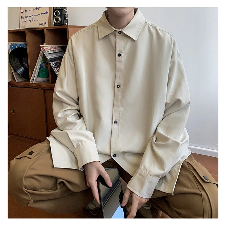 Shirt Men Solid Long Sleeved Shirt For Men Korean Fashion Shirts Baggy Business Casual Single Breasted Shirt Harajuku Oversized