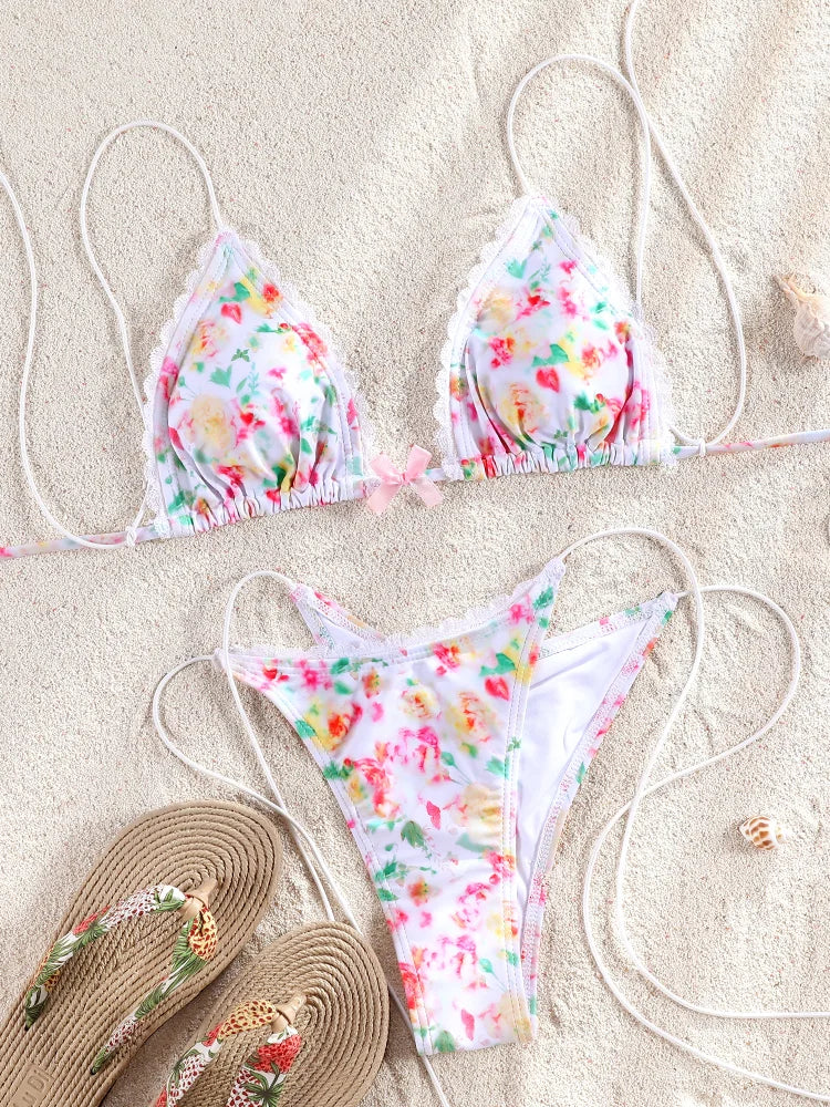 ZRTAK Sexy Micro Bikini Sets Two Piece Suit Women Swimsuit Push Up Bikinis 2024 Bathing Suit Swimwear Print Beachwear Solid