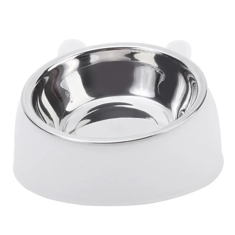 Stainless Steel Tilted Cat Food Bowl Cat Ears Design Slanted Mouth Feeder Pet Food Water Supplies Feeders Dog Bowl Cat Supplies