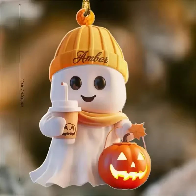 Halloween 2D Acrylic Pendant Pumpkin and Skull head Theme Decorative Pendants for Cars, Bags, Keychain Accessories Holiday Decor