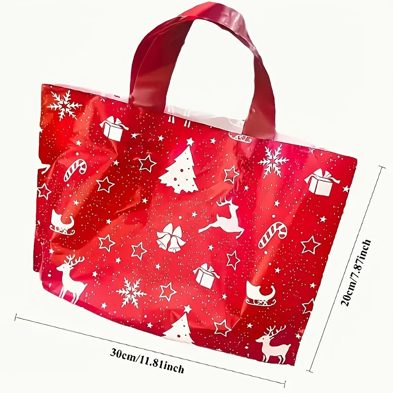 15pcs Christmas Gift Bags, Durable PP Plastic Party Favor Bags with Festive Snowflake & Reindeer Design,Reusable Tote-Style Bags