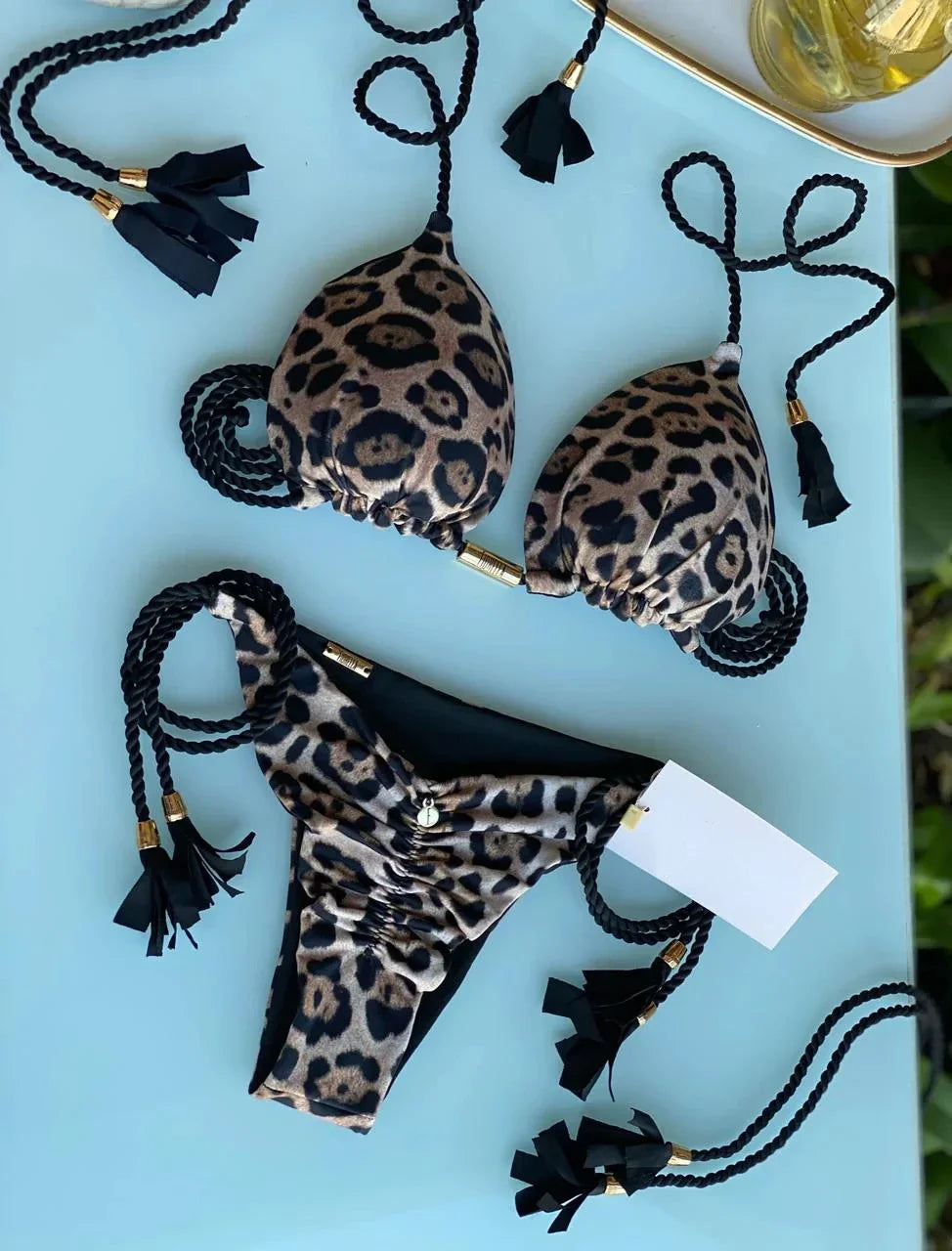 Swimsuit Women Bikinis Set Sexy Drawstring Bikini Beachwear Leopard Two-pieces Swimwear Bathing Suit Lace Up Bikini Set Biquinis