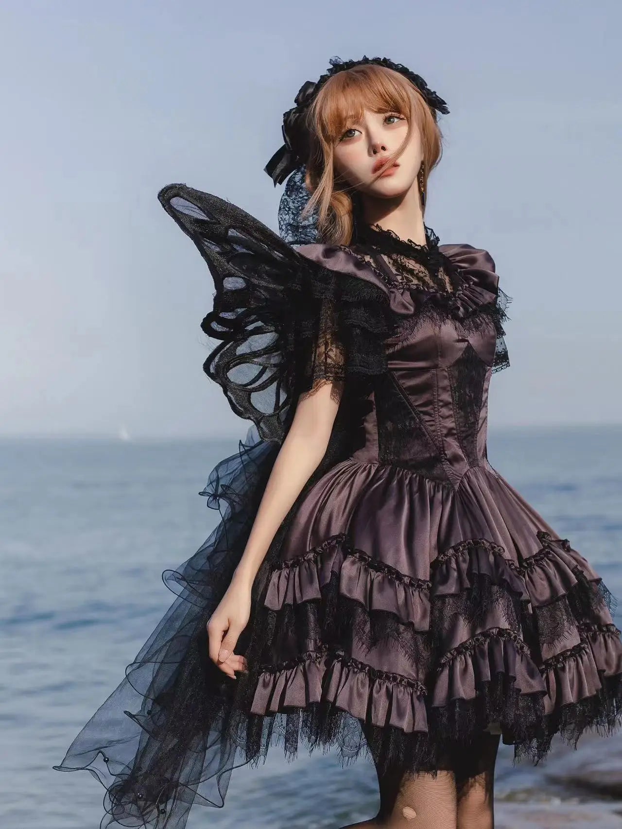 Handmade Black White Butterfly Wings Can Back Wear Lolita Mesh Back Decoration for Party Photo Props Girl Womens Butterfly Clips