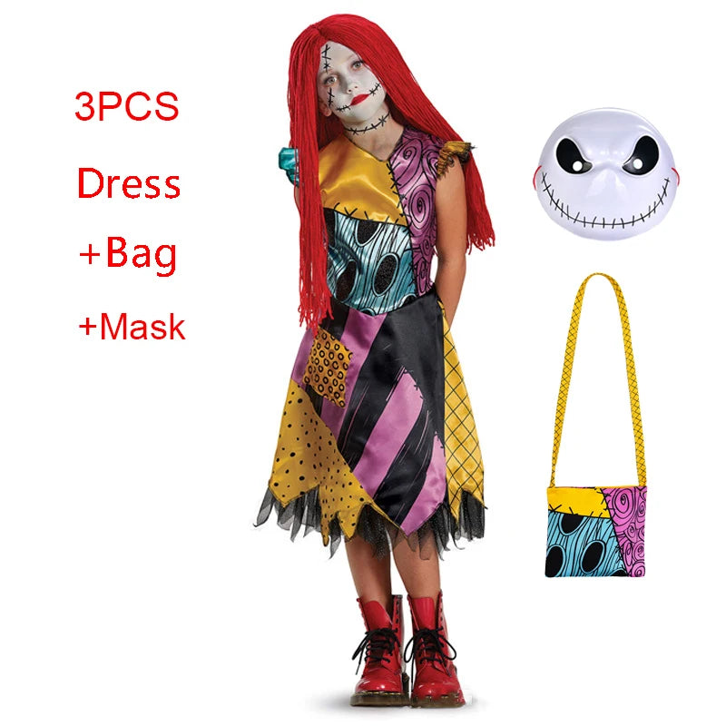 Boys Girls Halloween Sally Jack Cosplay Costume for Kids The Nightmare Before Xmas Role Play Dress up Toddler Classic Clothes