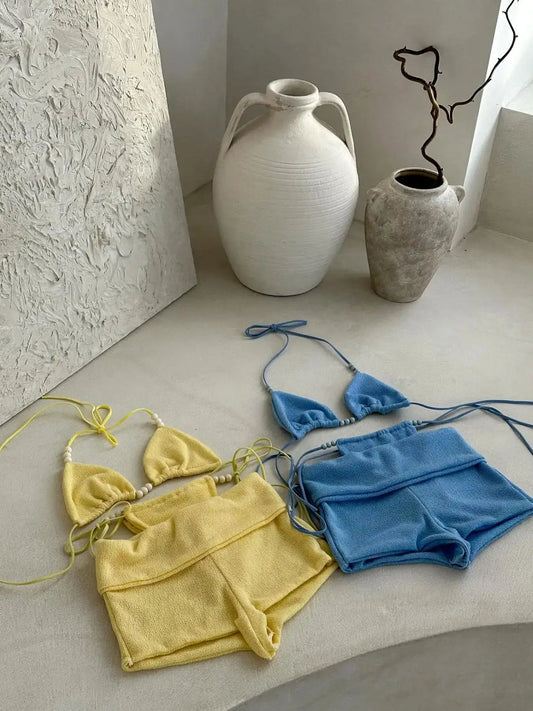 V Neck Bikinis with Shorts Swimsuit Sexy Bikini Thin Strap Swimwear Women Sexy Push Up Swim Wear Bathing Suit Beachwear Summer