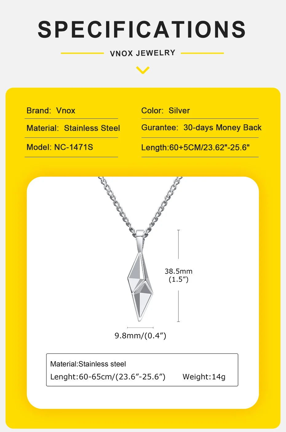 Vnox Star 4-Pointed Necklaces for Men, Stainless Steel Geometric Pendant Collar Valentine's Father's Day Birthday Gifts to Dad