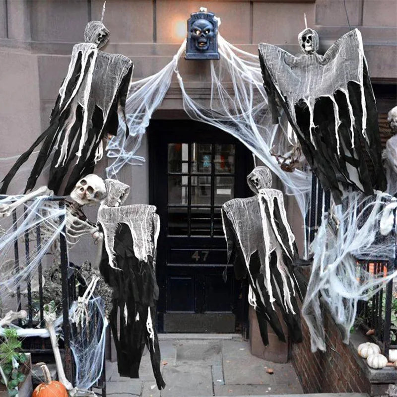 1pc Halloween Celebration Theme Terrifying Skull Gauze Pendant Prop Haunted House Home Courtyard Door Party Decoration Supplies