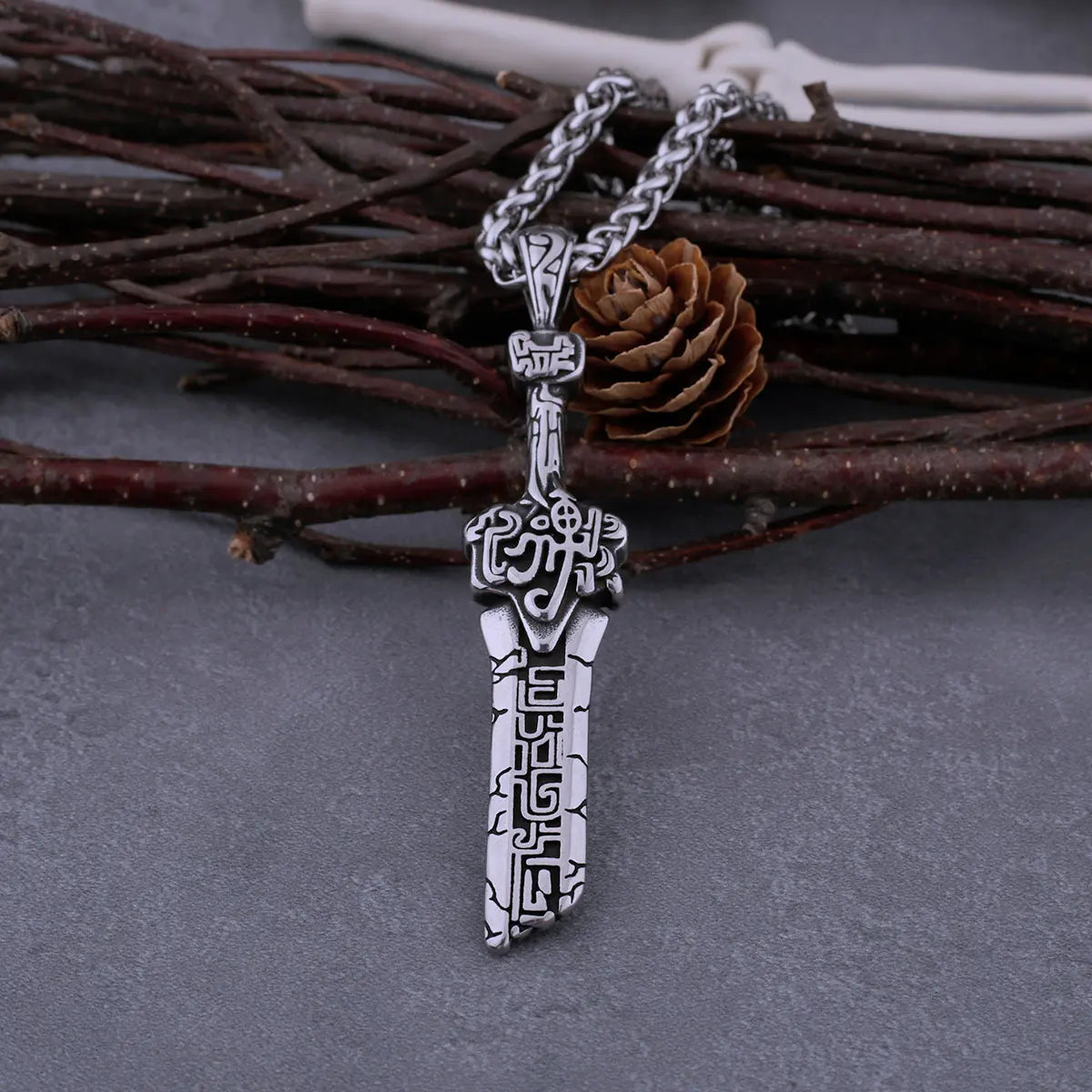316L Stainless Steel Men's Gluttonous Broken Sword Necklace Fashion Handmade Domineering Biker Pendant Birthday Gift Jewelry