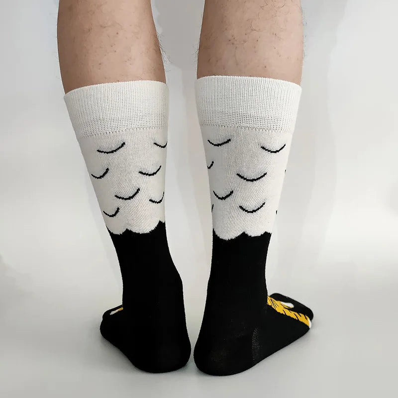 Men Funny Chicken Paw Crew Socks Hen's feet Yellow Long Leg Man Couple School Freak 3D Socks