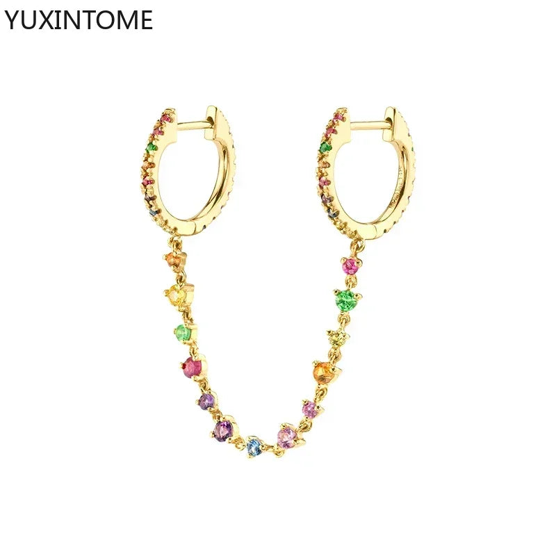 Colorful Crystal Earrings 925 Sterling Silver Ear Needle Stud Earrings for Women Cross Dangle Earrings Party Wedding Jewelry
