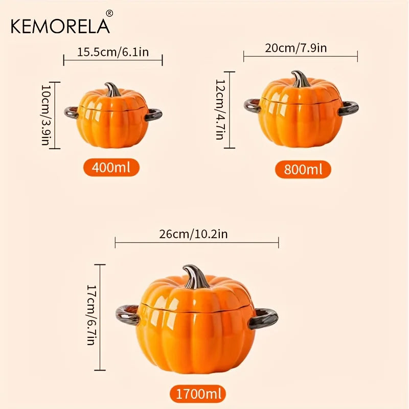 Halloween Pumpkin Bowl Ceramic Pumpkin Casserole Oven-Safe Pot With Lid And Handles, Perfect For Thanksgiving And Halloween
