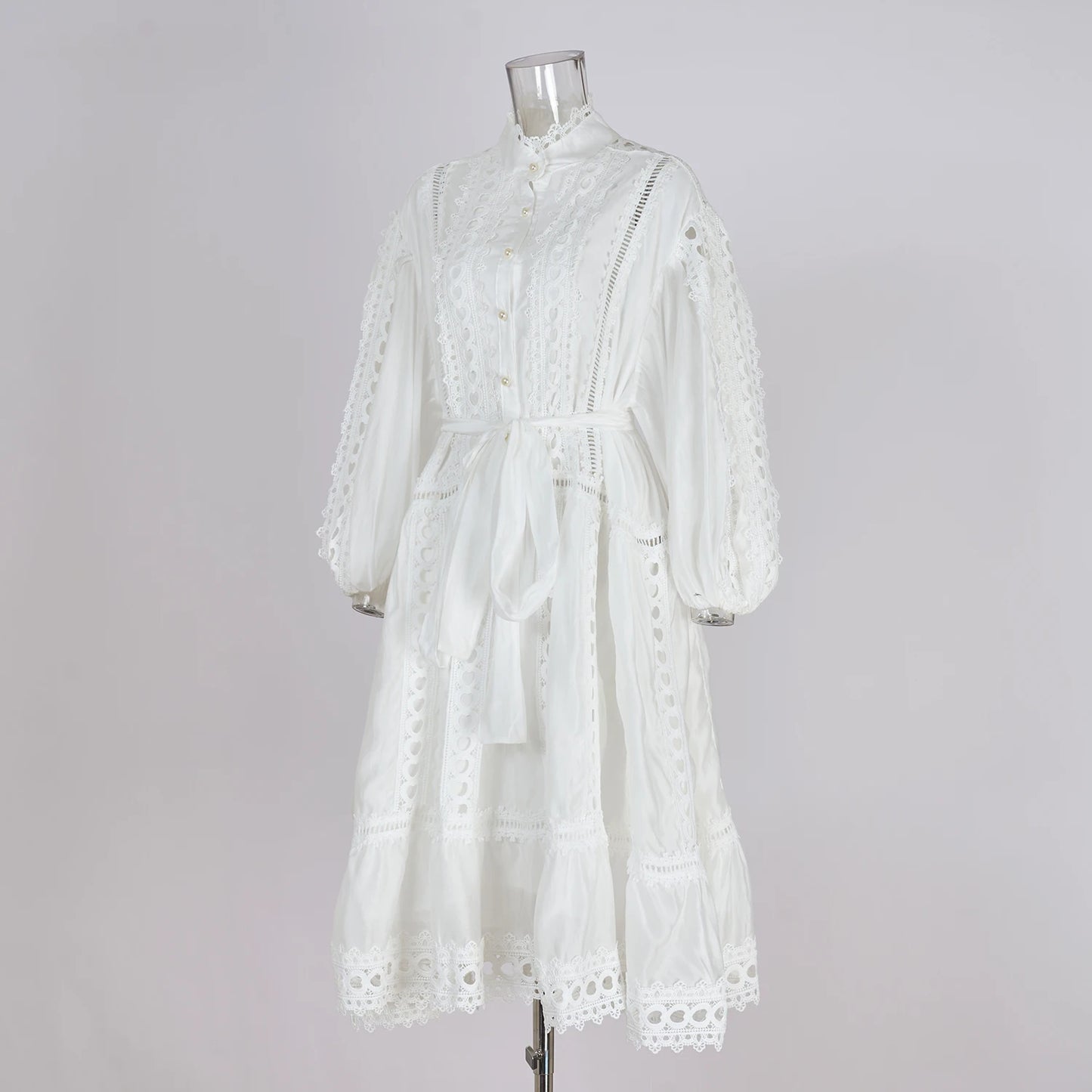 Elegant Embroidery Long Dress 2 Piece Set Women Summer Autumn Hollow Out Crochet Shirts Elastic Waist Long Maxi Skirt Suits