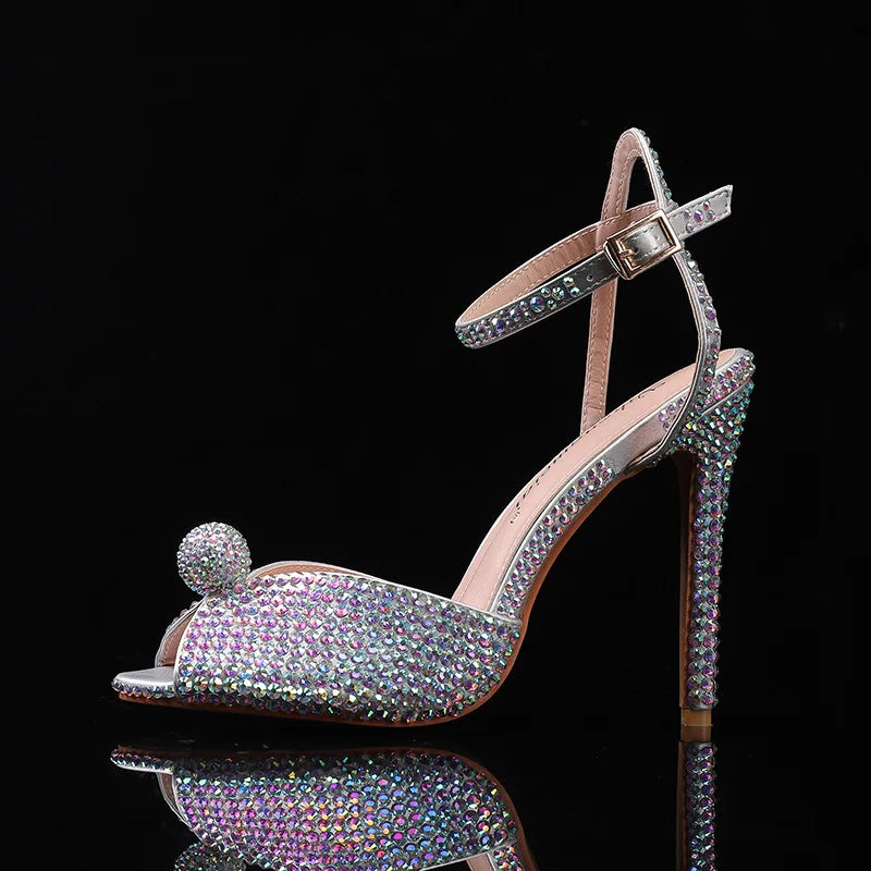 Fashion High Quality Wedding Shoes Women Pearls Studs Luxury Peep Toe White High Heels Buckle Designer Woman Sandal 43 Zapatos
