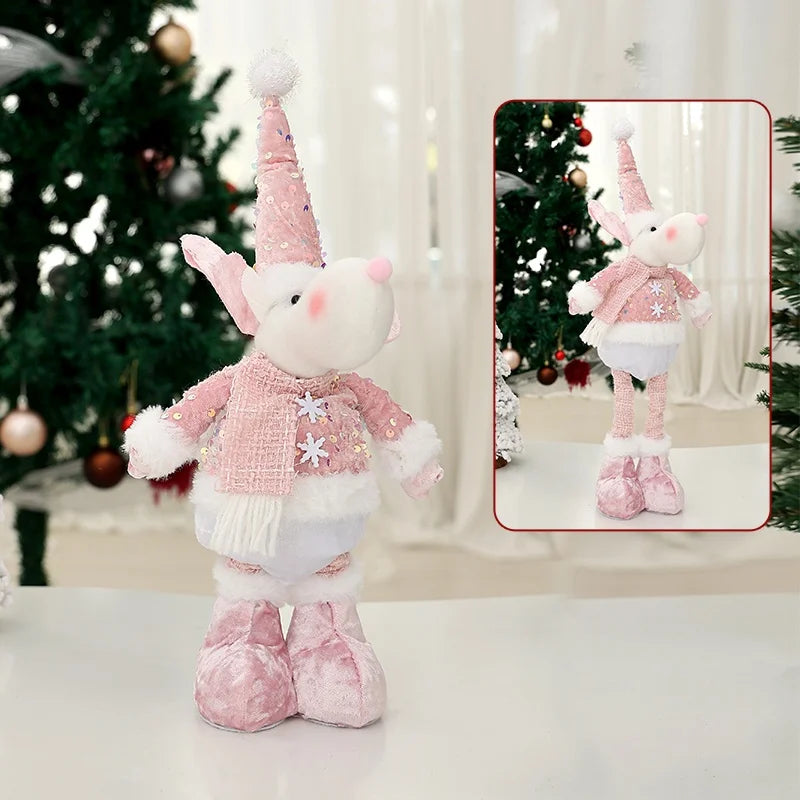 1pc Christmas pink doll, pink doll with sequined telescopic legs, family holiday decoration, table ornament, Christmas gift