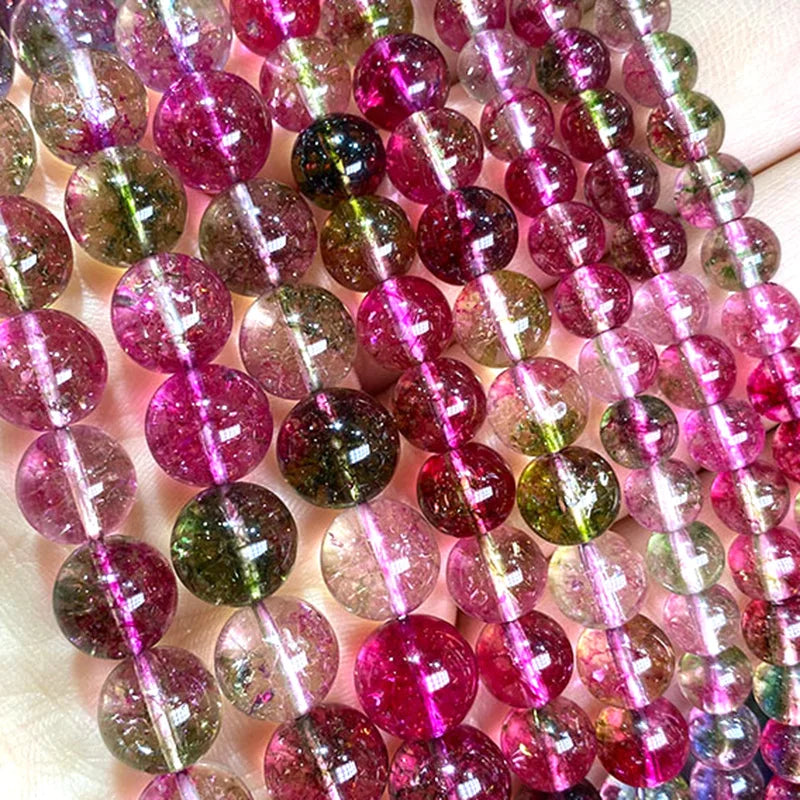 Natural Stone Watermelon Tourmaline Crystal Loose Round Spacer Beads for Jewelry Making Diy Bracelet Accessories 6-10MM 15''