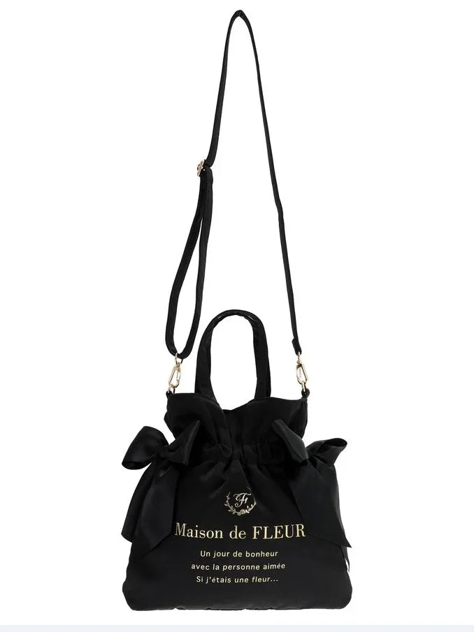 Japanese New Satin Double Bow Portable Shoulder Crossbody Women Bags with Long Shoulder Straps Sweet Letters Tote Bags