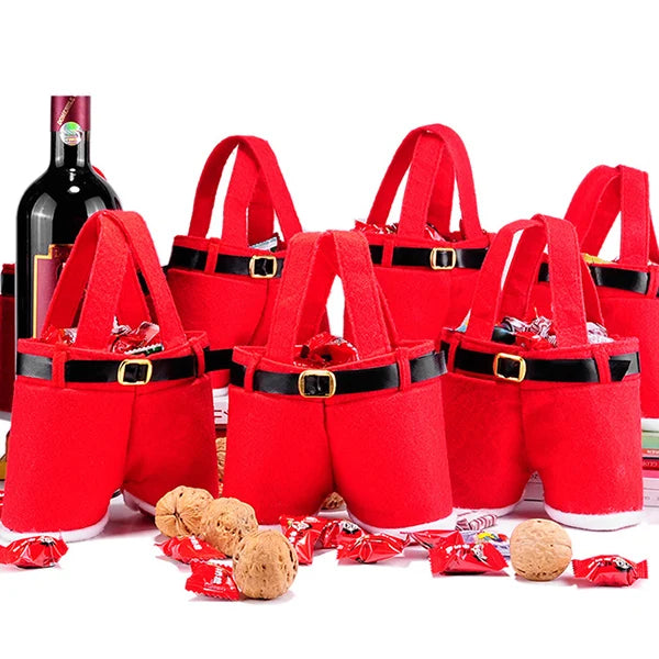 2026 Merry Christmas Gift Treat Candy Wine Bottle Holder Santa Claus Suspender Pants Trousers Decor Christmas Gift Bags Cute