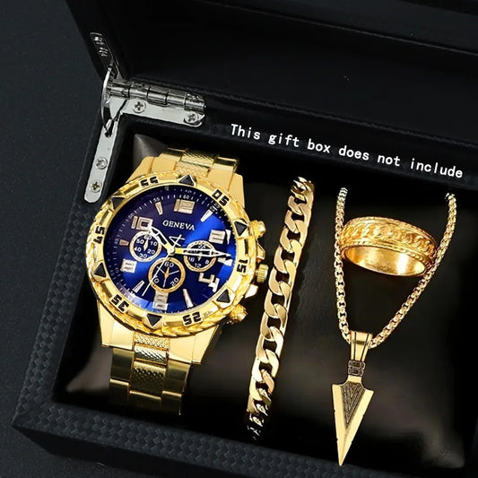 4 Pcs/set Men's Watch Casual  Men Watches Set Quartz male wristWatch Fashion Accessories 3pcs Fashion Accessories Ideal Gifts