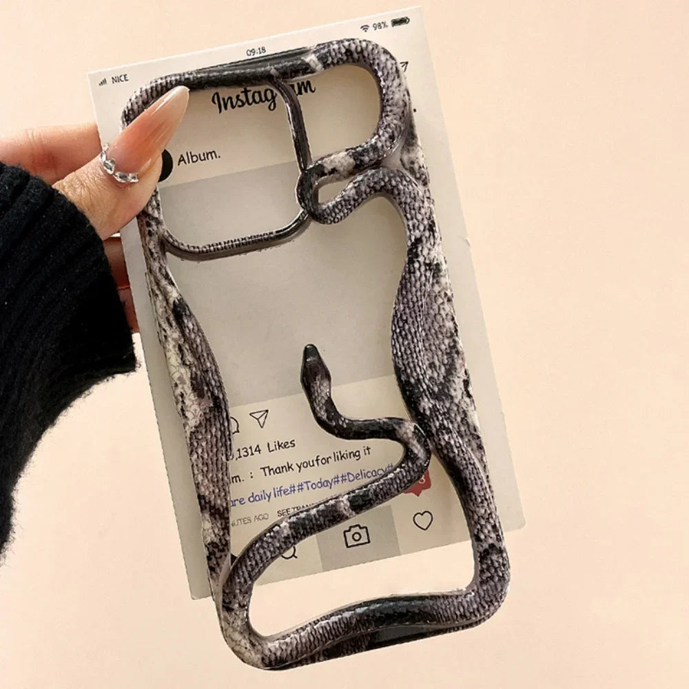 Luxury Stylish 3D Snake Hollow Phone Case For iPhone 16 Pro Max 15 14 Plus 13 12 11 Shockproof Skin Glossy Grain Cooling Cover