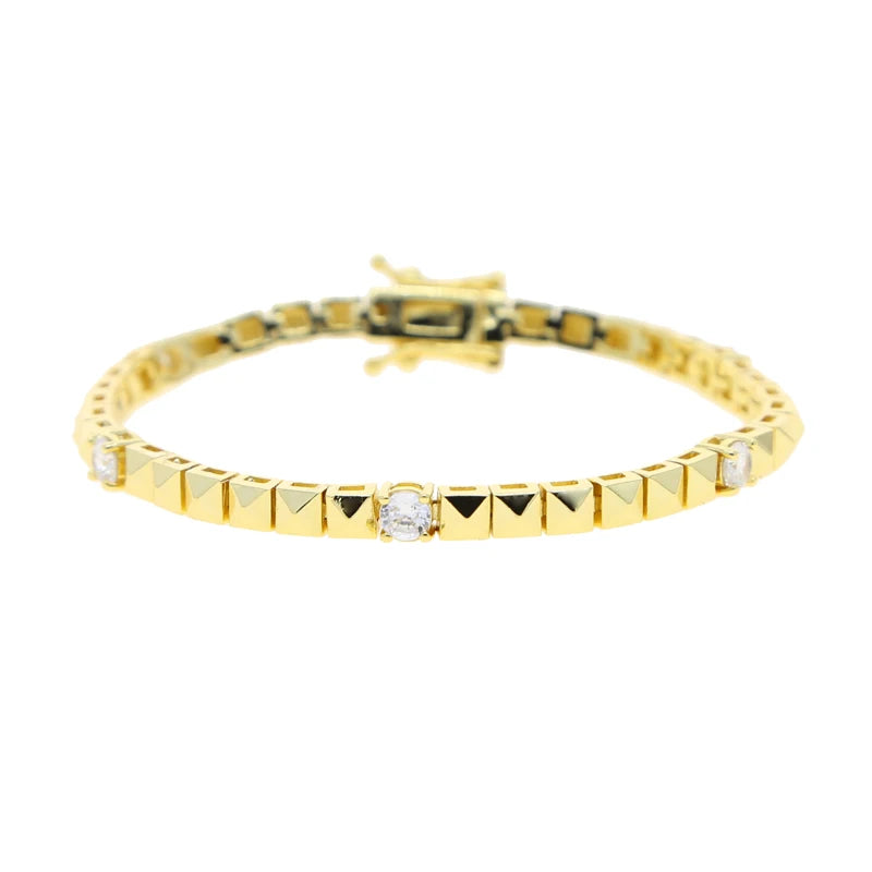 High Quality Simple Geometric Women Jewelry Fashion Gold Color White CZ Blue Turquoises Beaded Chain Bracelet Necklace