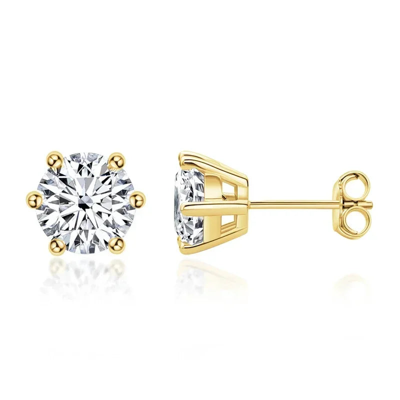 2 Carat Classic Moissanite Stud Earrings 925 Sterling Silver For Women 6-Claw D Color Sparkling Diamond Round Ear Studs with GRA