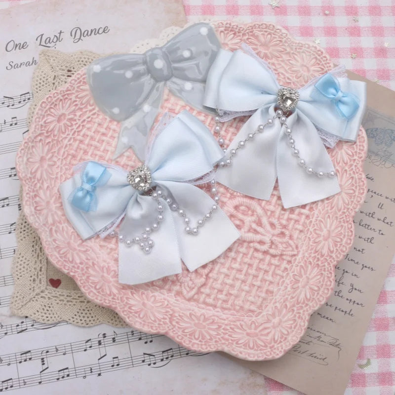 1 Pair Jirai Kei Bow Hair Accessories Women's Hairclips Sweet Y2K Lolita Bow Chic Chains Decor Women's Barrettes Hair Pin